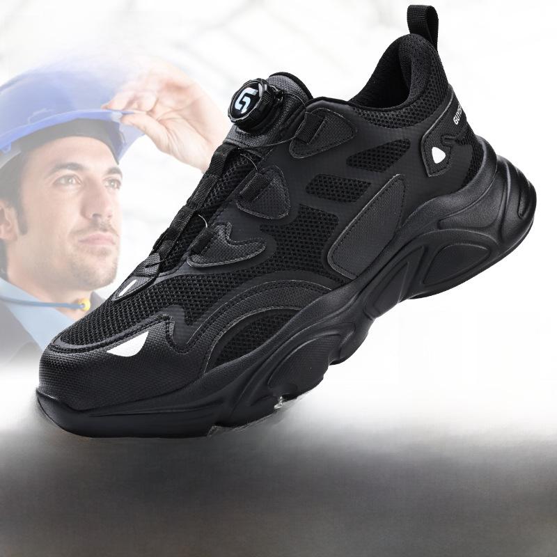 Přeshraniční otočné knoflíkové lehké bezpečnostní boty - Prodyšné pracovní boty bez šňůrek pro muže a ženy