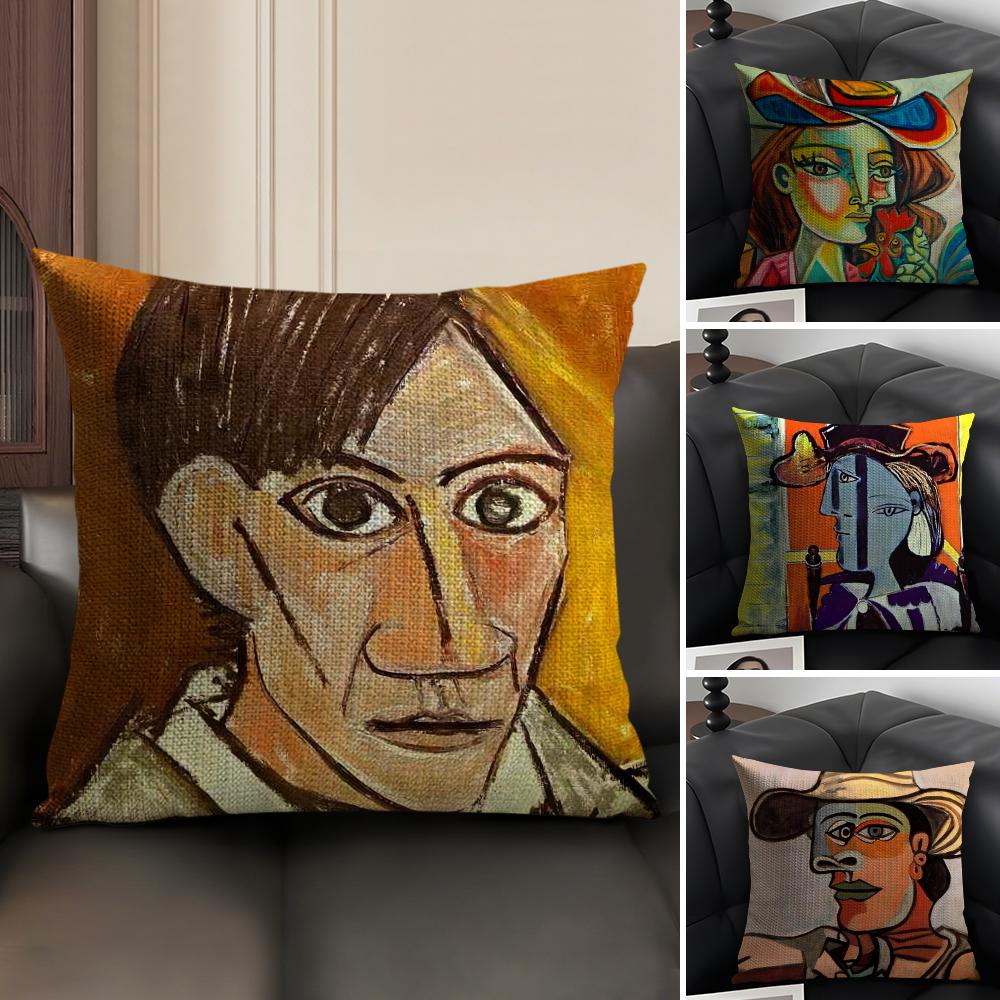 Berühmter Künstler PPicasso Kissenbezug Natürlicher Leinen Bio-Stoff Zweiseitiger Druck Sofa Heimdekor Geschenk Kissenhülle