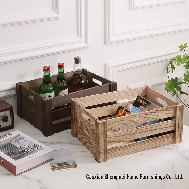 In-Stock Solid Wood Retro Basket for Snacks, Toys, Sundries, and Supermarket Display