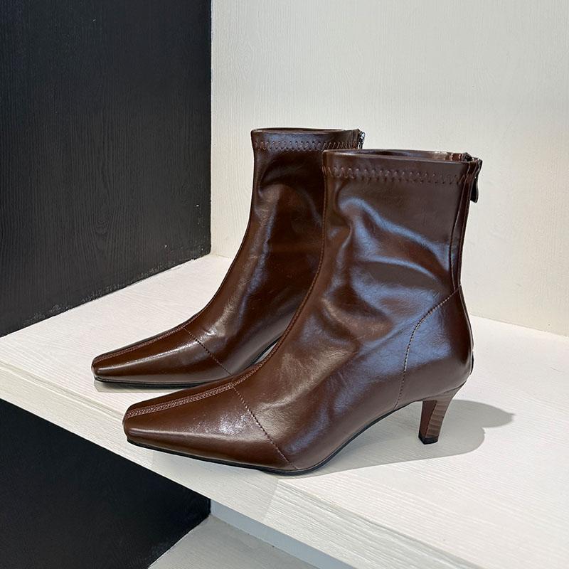 Módní Moderní Dámské Kotníkové Boty na Podpatku Obuv Špičatá Špička Módní Strečové Dámské Krátké Boty Zipy Boty Dámské Lodičky