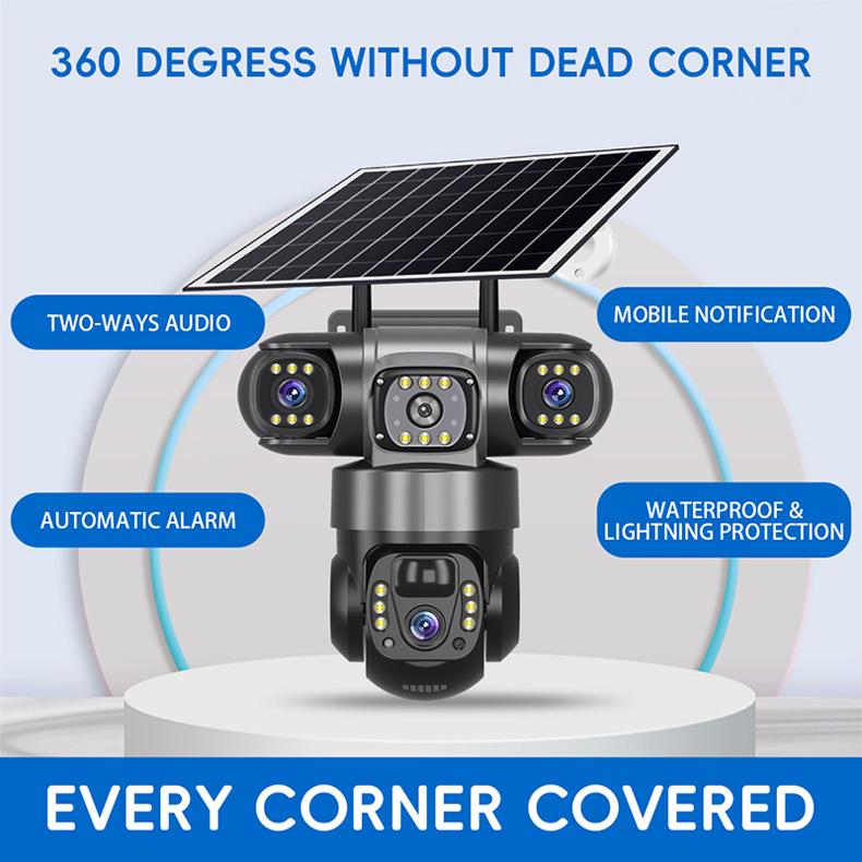 4G Solar WiFi Three-Lens Surveillance Camera with Remote Access