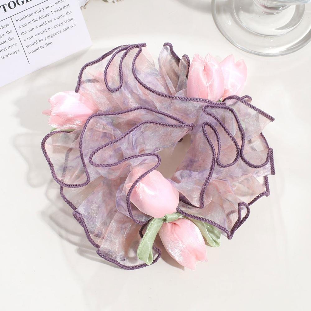 Sweet Dot Mesh Flower Hair Rope Sweet Cute Mesh Hair Scrunchie Large Hair Ties For Women Color-5