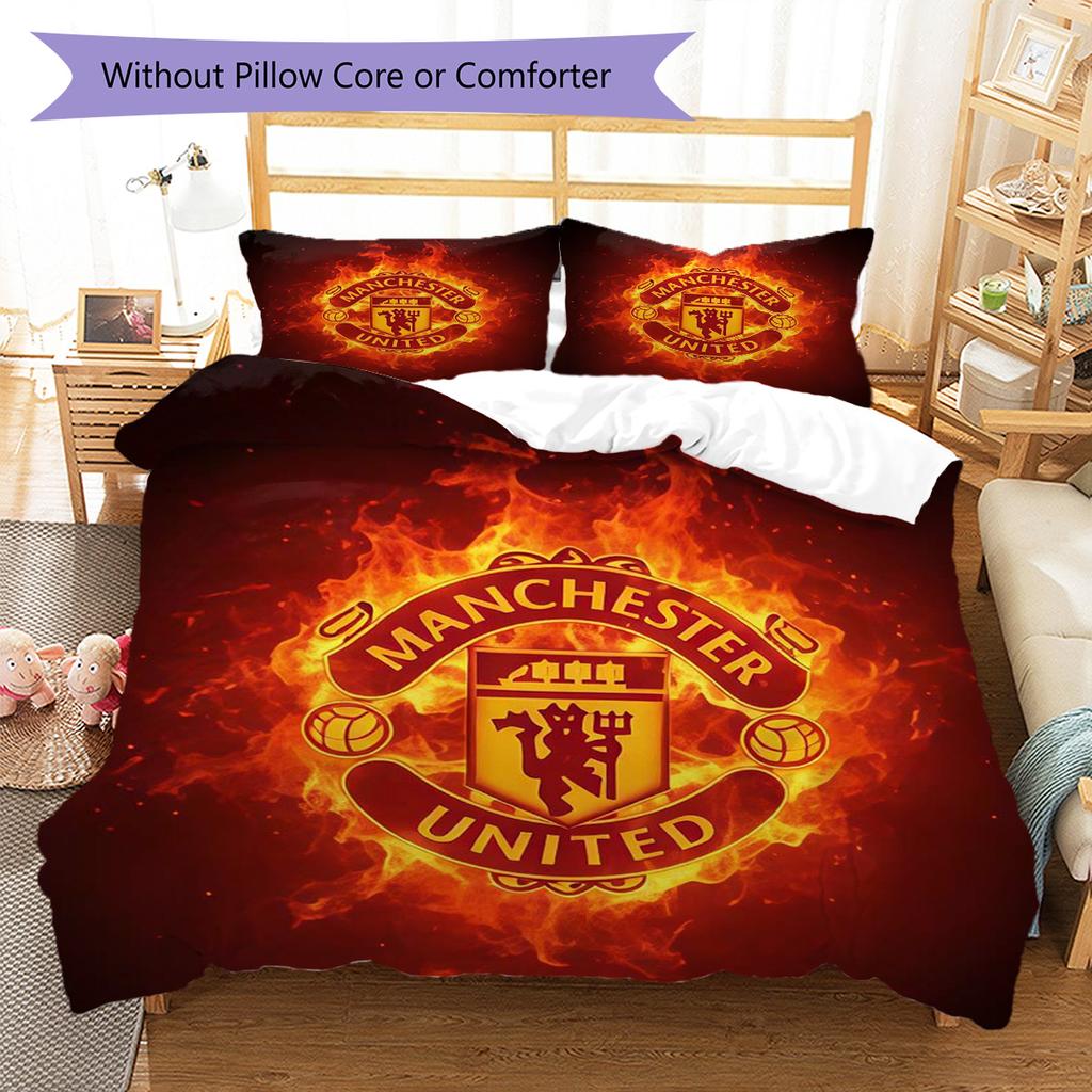 Man Utd Bedding Quilt Set Quilt Cover Pillowcase Home Decoration Birthday Gift (1 * duvet cover + 2 * pillowcase, without core)