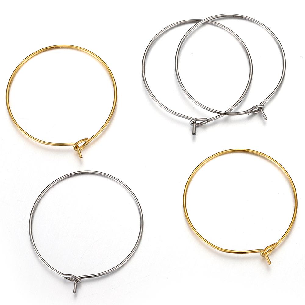 20pcs Stainless Steel Ear Wire Hoops Loop Earrings Big Circle Pendants Gold Color Dangle Drop Earring Jewelry Making DIY No Fade