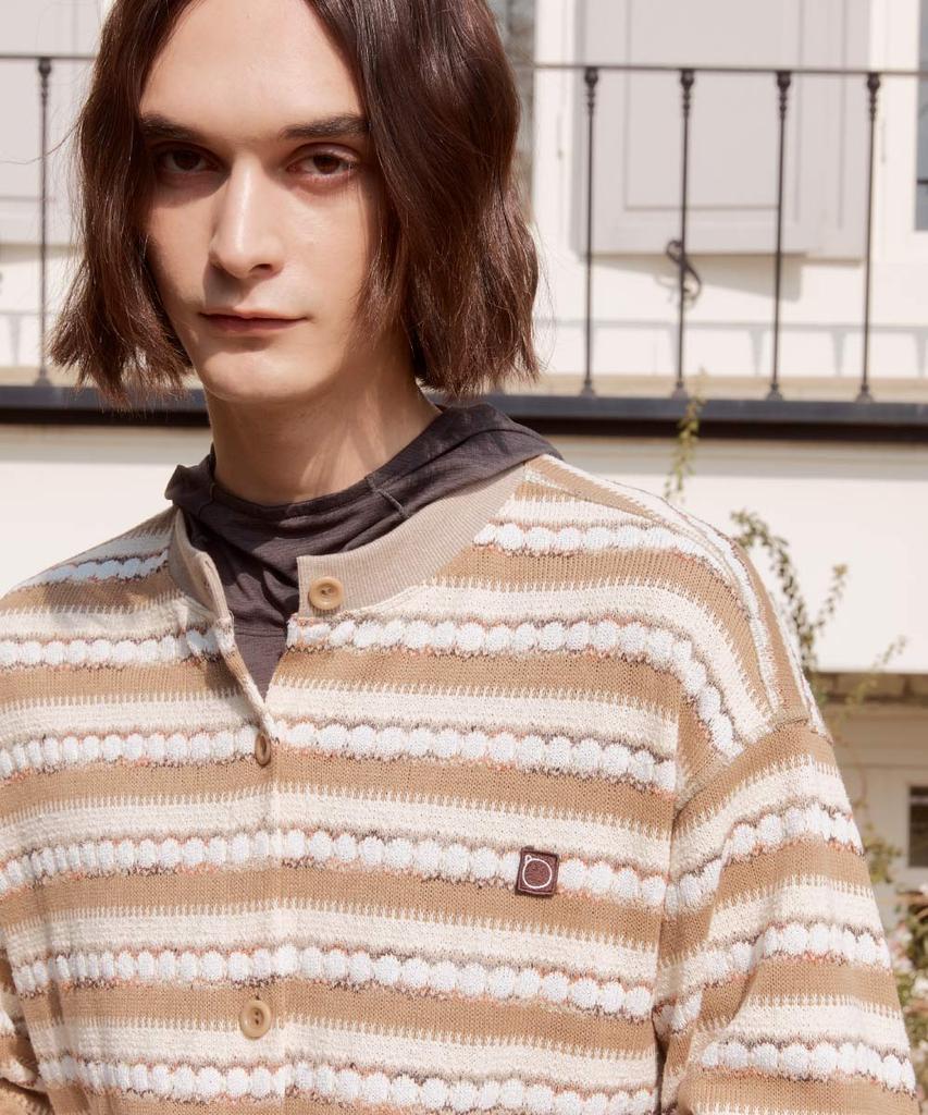 Allamseoul Alarm Loop Stripe Knit Cardigan_Beige