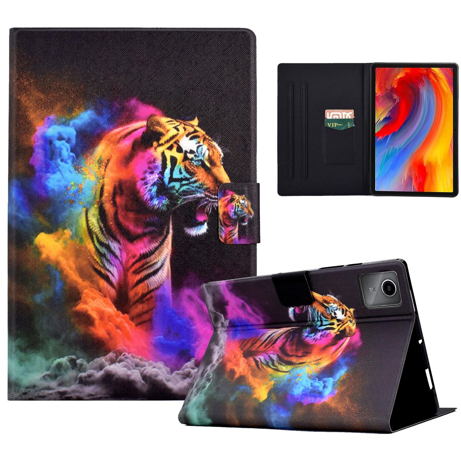 

A2 For Lenovo Tab M11/Xiaoxin Pad 11 2024 Leather Case Pattern Printed Card Slots Tablet Cover Colorful Tiger
