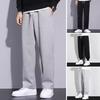 Men Spring Fall Pants with Side Pockets Drawstring Elastic Waist Wide Leg Thin Slacks Solid Color Loose Street Style Sport Trousers