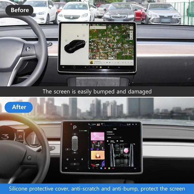Car Interior Silicone Protective Cover For Tesla Model Y Juniper 2025 Central Control Display Rearview Mirror Protective Cover