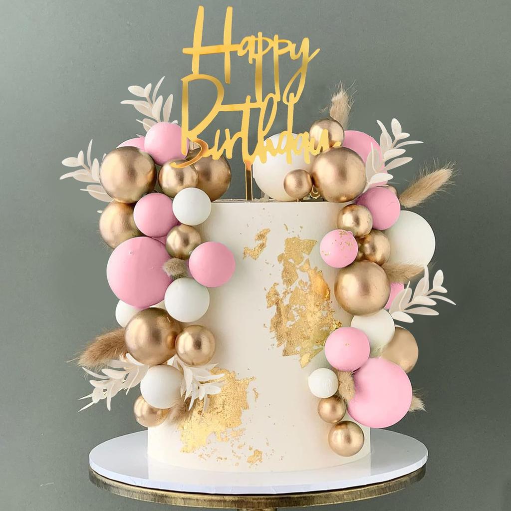 Green Balls Cake Topper Boho Grass Cake Topper Dark Green Silver Pearl Balls Cake Decorations for Wedding Baby Shower Birthday