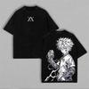 Hunter X Hunter Killua Zoldyck Lightning Graphic Double Sided Japanese Anime Vintage Washed Black T-Shirt Unisex Oversized Y2K