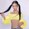 Square Neck Long Sleeve T-Shirts Women 2022 Fashion Cute Feather Top faux fur Sexy Y2K Crop Top Streetwear Tee Shirt femme
