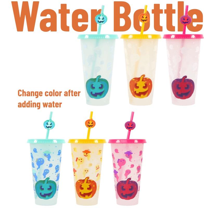 Plastic Colorchanging Cold Halloween Pumpkin Cup With Straw Capacity Large