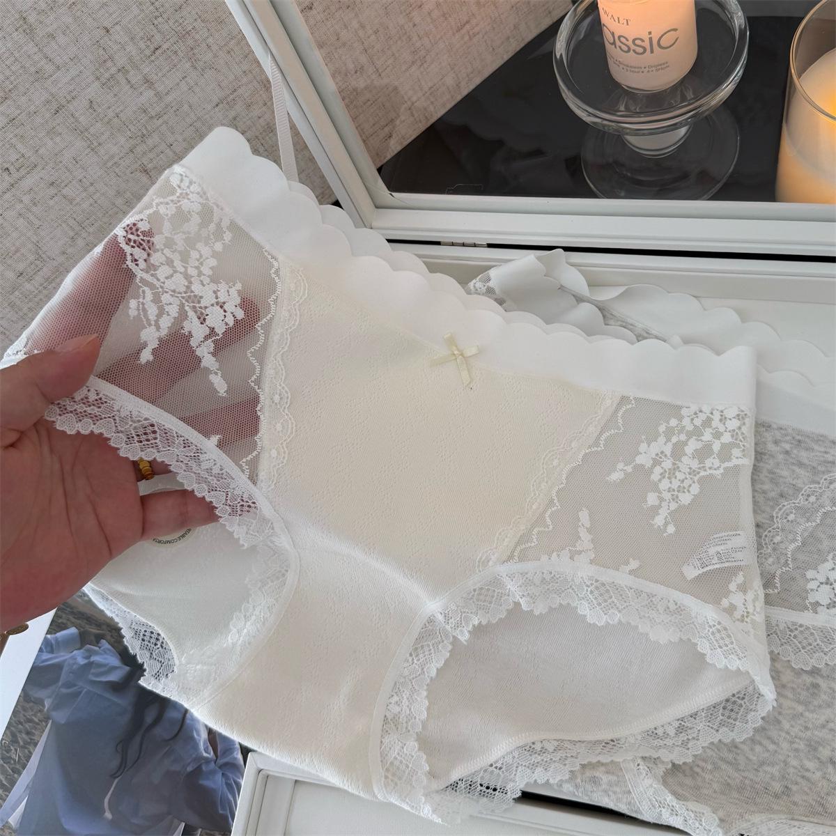 

«2024 Осень/Зима Новое милое кружевное хлопковое нижнее белье с треугольными чашечками и средней талией для девочек - Японский стиль» XL/XXL (55-70kg) абрикосовый