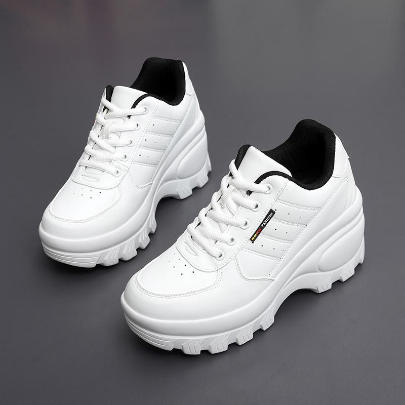 TUINANLE Weiße Keilabsatz Sneaker Damen Frühling Herbst Atmungsaktiv Klobige Plateau Sneaker Damen Zum Hineinschlüpfen Netz Laufschuhe