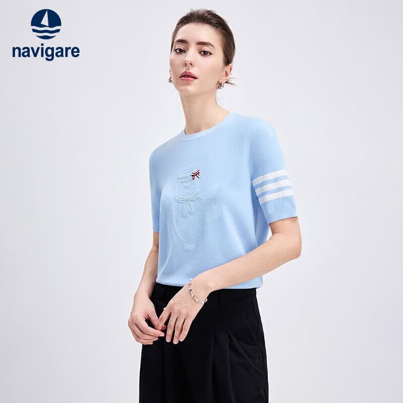 

Women s Antibacterial Color-block Jacquard Knit T-Shirt L
