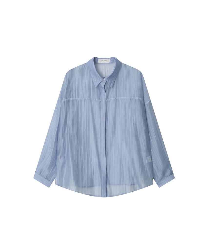 Meibeoyu Amiron See-Through Stripe Shirts _ Skyblue