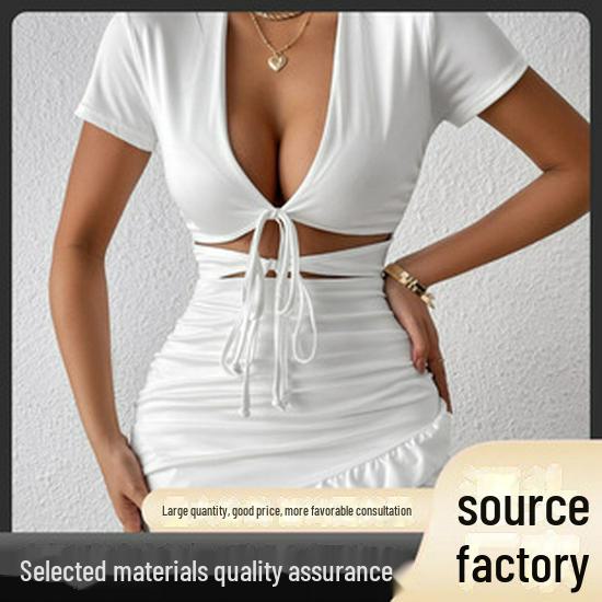 2025 Sexy European & American Nightclub Style Chest-Revealing Drawstring Long-Sleeve Vest