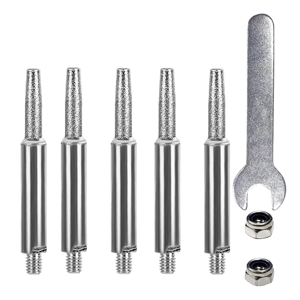 5pcs Chainsaw Sharpening Stone Chain Saw Sharpener Diamond Grinding Tool with Wrench Grinding Heads 4mm/4.8mm/5.5mm