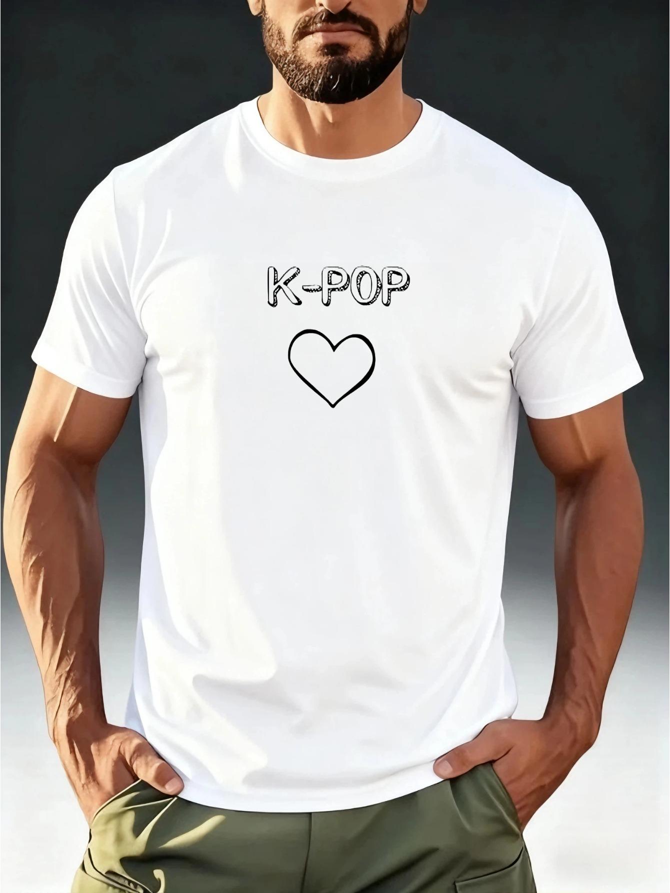 Men s K-POP Themed T-Shirt with Iconic K-POP Love Symbol Print - Korean Pop Culture S