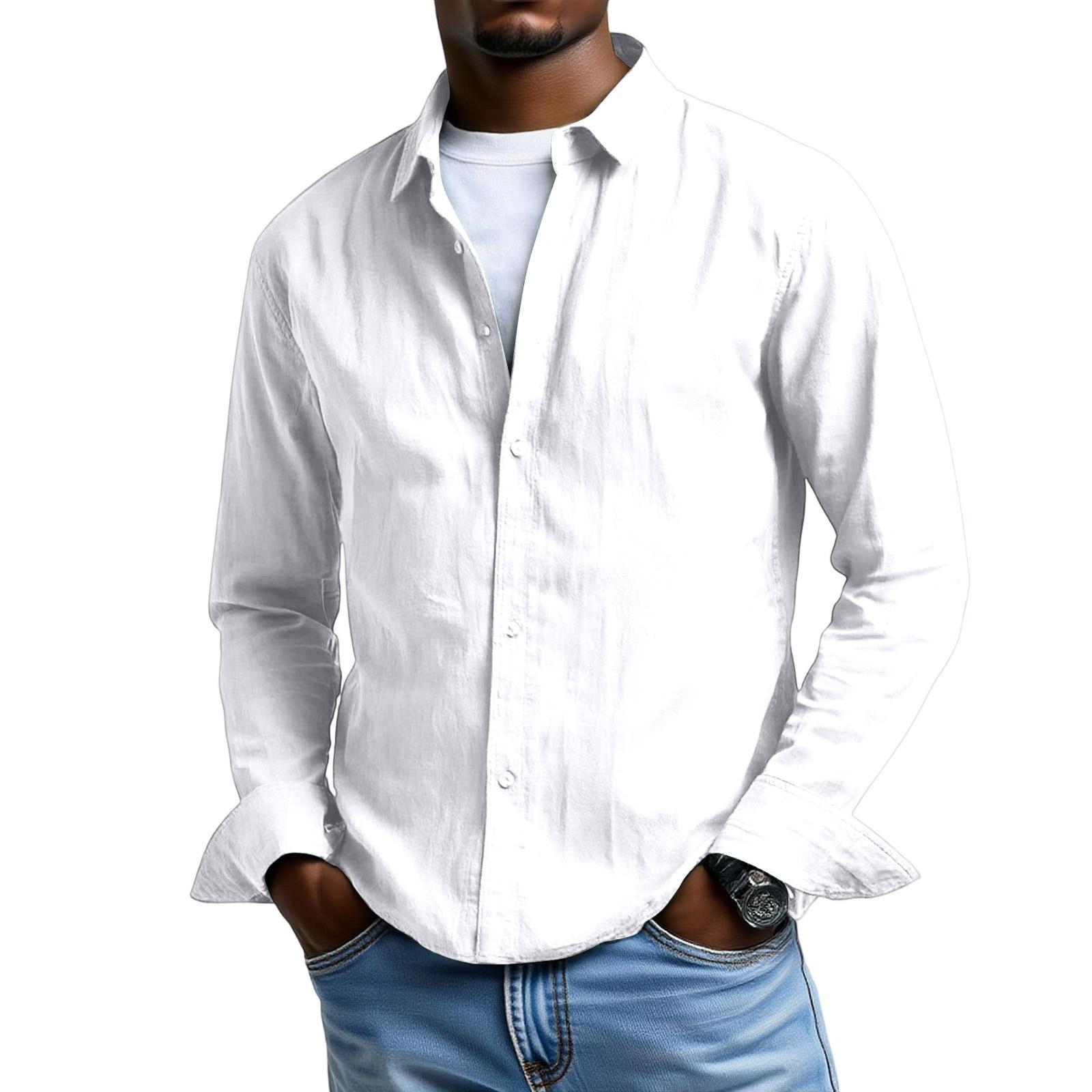 

Мужская рубашка с длинным рукавом, отложным воротником, в стиле ретро, свободного кроя XL белый