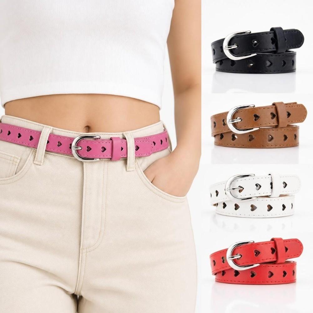 Hollow Heart Leather Belt Needle Buckle Pants Belt Fashionable Jeans Belt For Dresses