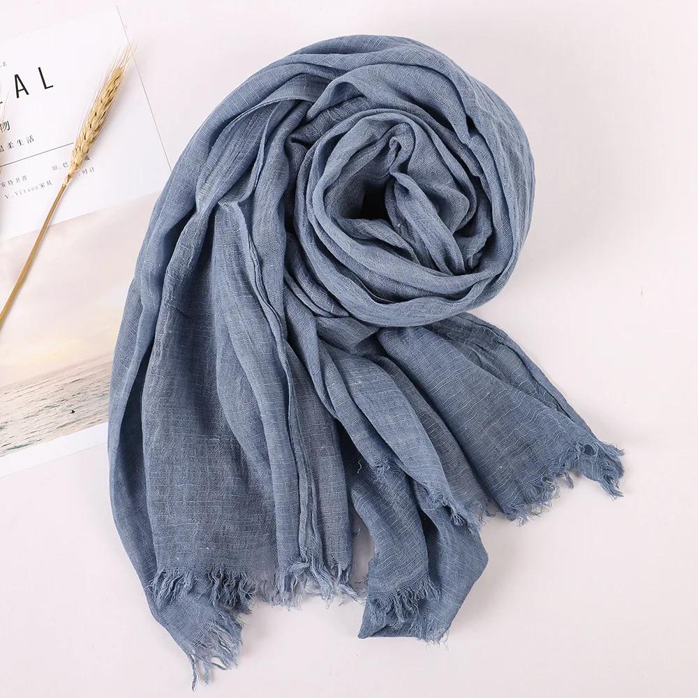 Spring Summer New Solid Color Woolen Cotton and Hemp Scarf Tassel Art Shawl Summer Print Versatile Cotton and Hemp Fashion Trend