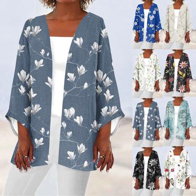 Women's Casual Fashion Retro Printed Lightweight Medium Length Jacket Cardigan