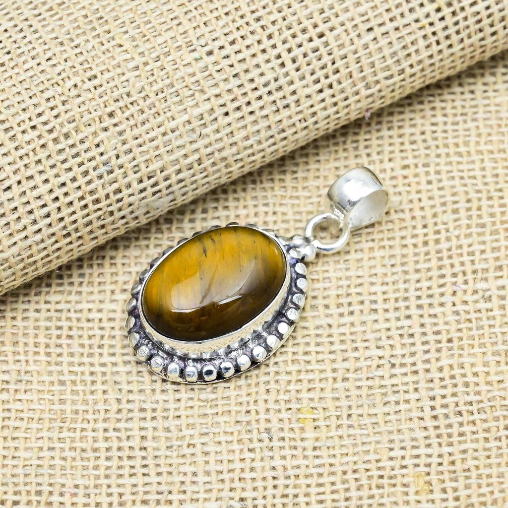 AAA+ Tiger's Eye Gemstone Handmade 925 Sterling Silver Jewelry For Thanksgiving Gift