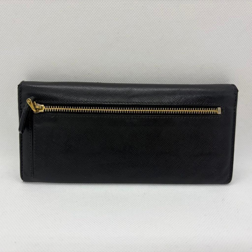 Used Peak Prada Long Wallet Folding Wallet Shibo Leather Triangle Logo Black