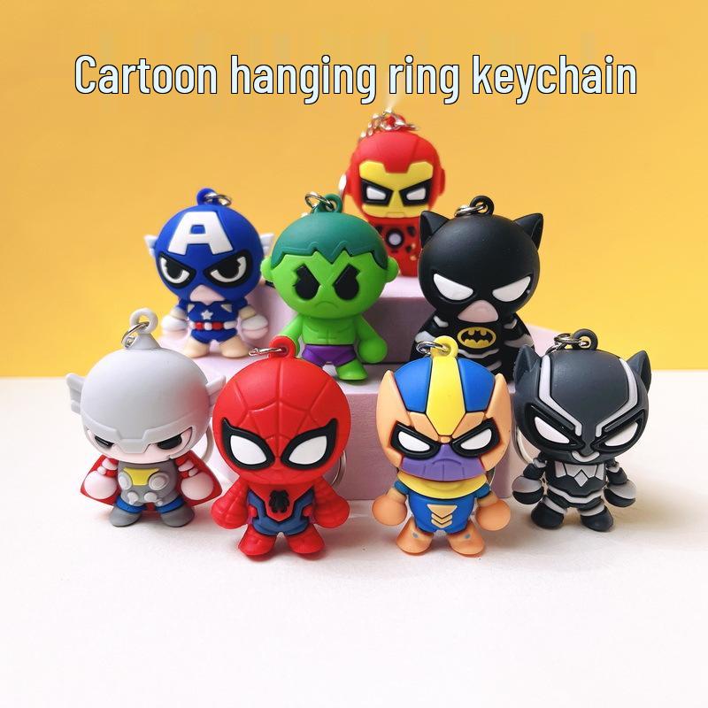 Marvel Superheroes Q Version: Captain America, Iron Man, Spider-Man, Batman Keychain