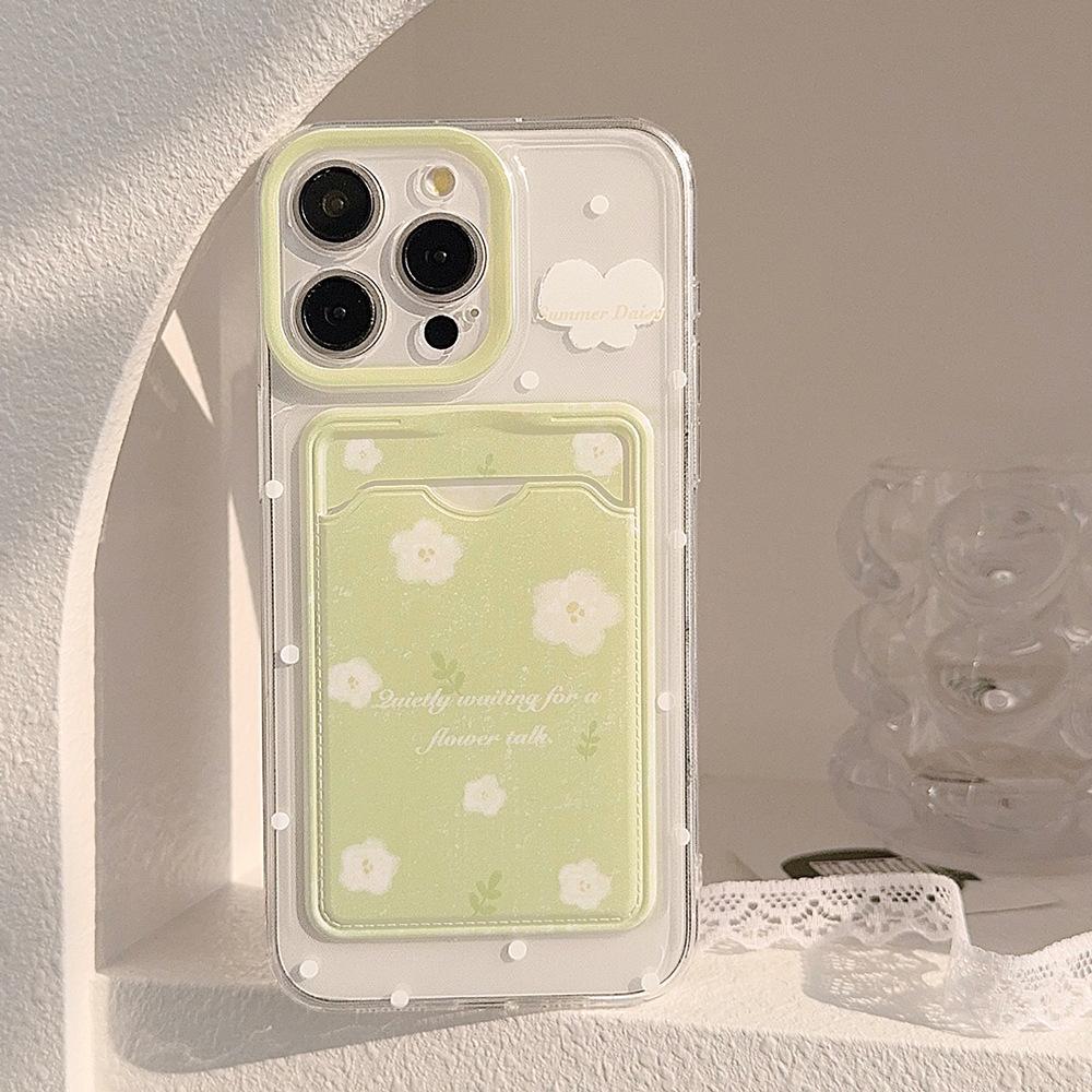 Korean Cute Flower Wallet Card Bag Phone Case For iPhone 17 16 15 14 13 12 11 Pro X XR XS Max 8 7Plus Lens Protection Soft Cover