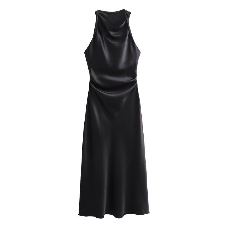 Women s Cowl Neck Sleeveless Slip Dress Slim Fit Mid Rise Elegant Satin Maxi Dress XS
