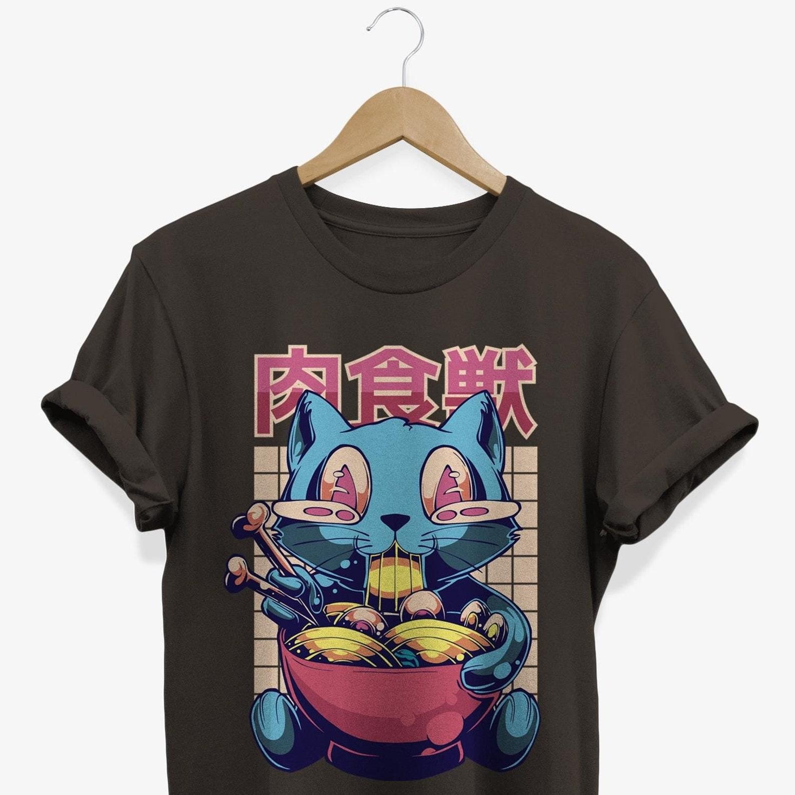 Kawaii Cat Ramen Bowl T-shirt: Surreal Kitten Japanese Graphic Tee S