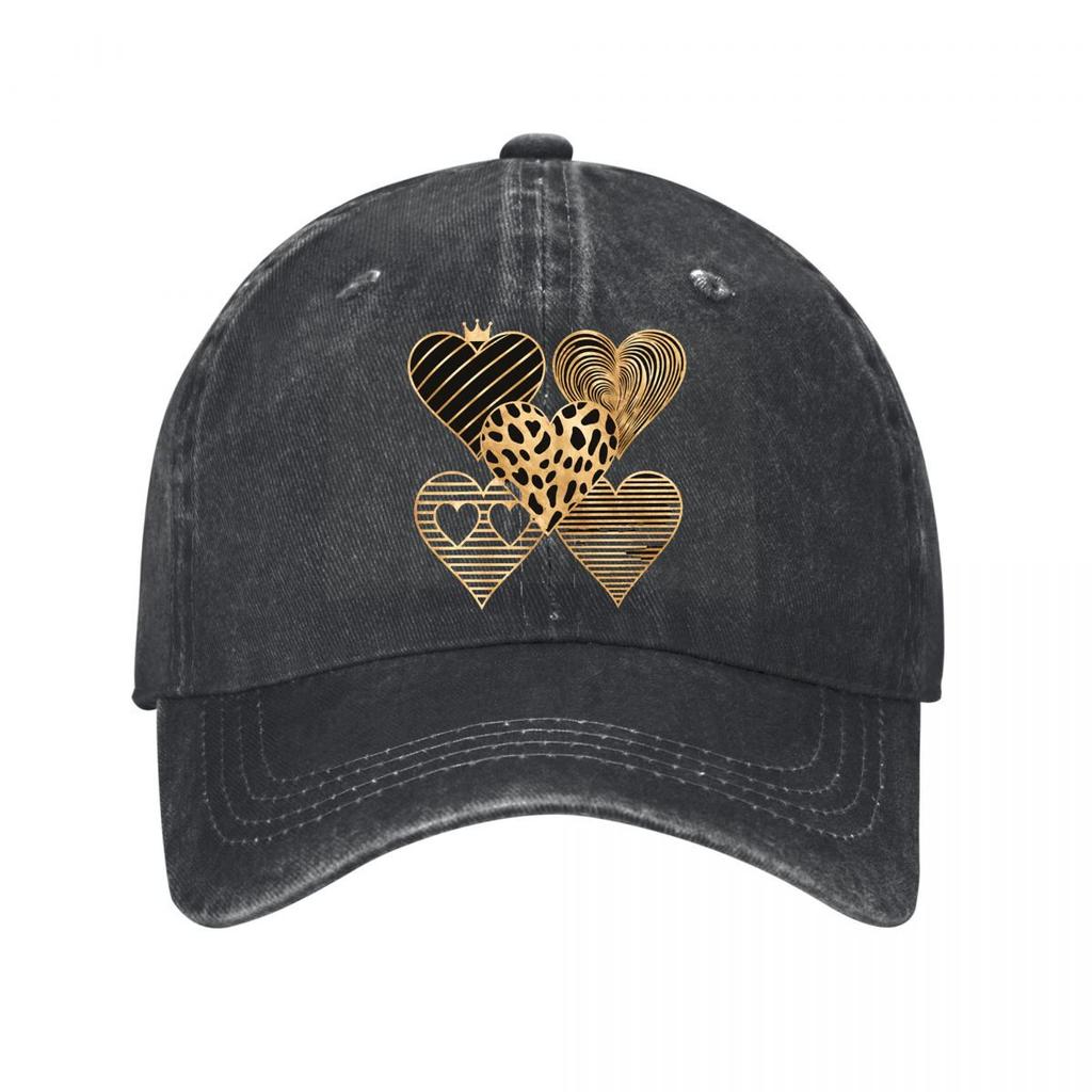 Gold Leopard Striped Heart Wall Decor Washed Baseball Cap Outdoor For Womens Unisex FeUnisex