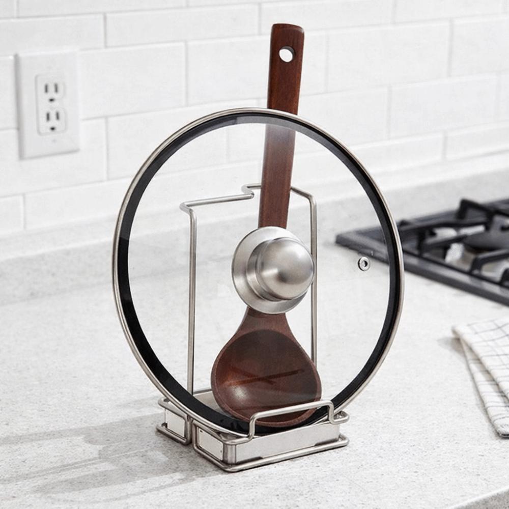 Modern Stainless Steel Pot Lid Rack Non-Tipping Stable Pot Cover Shelf Rust-proof Space Saving Spoon Rack Cooking Utensils