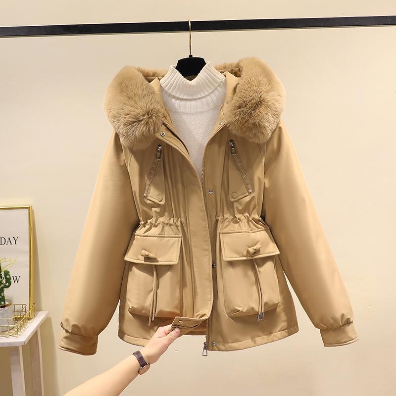 Corner buckle short pie overcome women's new thin cotton clothes fashionable velvet thick fur integrated jacket