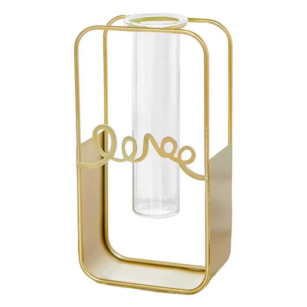 2024 Hydroponic Container 2Pcs/Set Nordic Style Geometric Exquisite Flower Vase Star Shape Metal Frame Glass Home Decoration