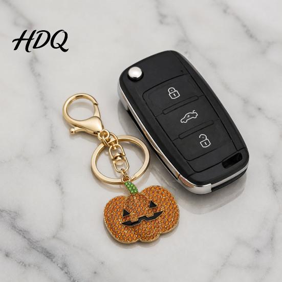 Halloween Pumpkin Keychain Rhinestone Keychain Ghost Witch Hat Spider Web Cat Bag Charm Car Key Ring for Handbags Backpacks Decoration Metal