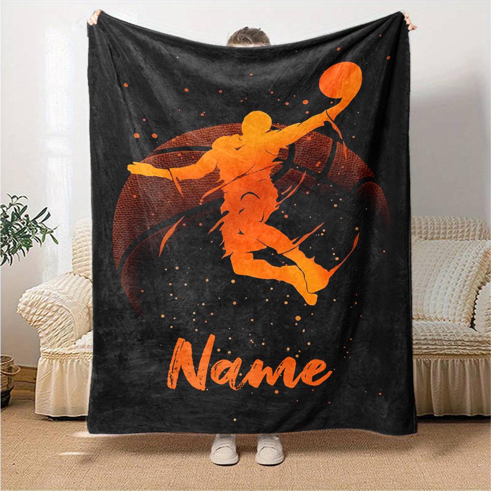 Custom Name Basketball Theme Printed Blanket - Perfect for Couch, Bed, Travel & Outdoor Use | Machine Washable, Cozy & Durable.