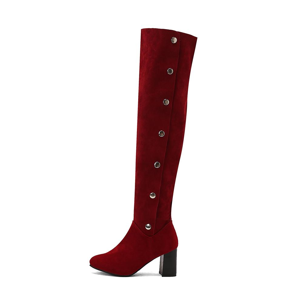 Khaki Black Women Over the Knee High Boots High Block Heel Big Size 50