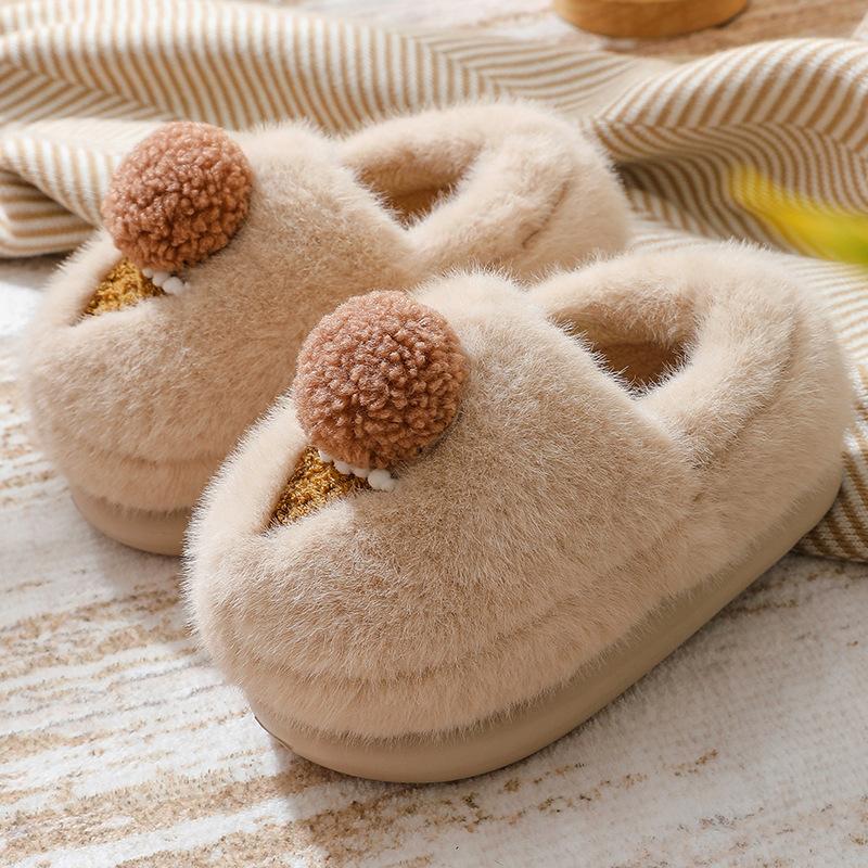 Winter new cartoon cotton slippers women's indoor thick-soled home fluffy shoes wear warm half-drag cotton shoes