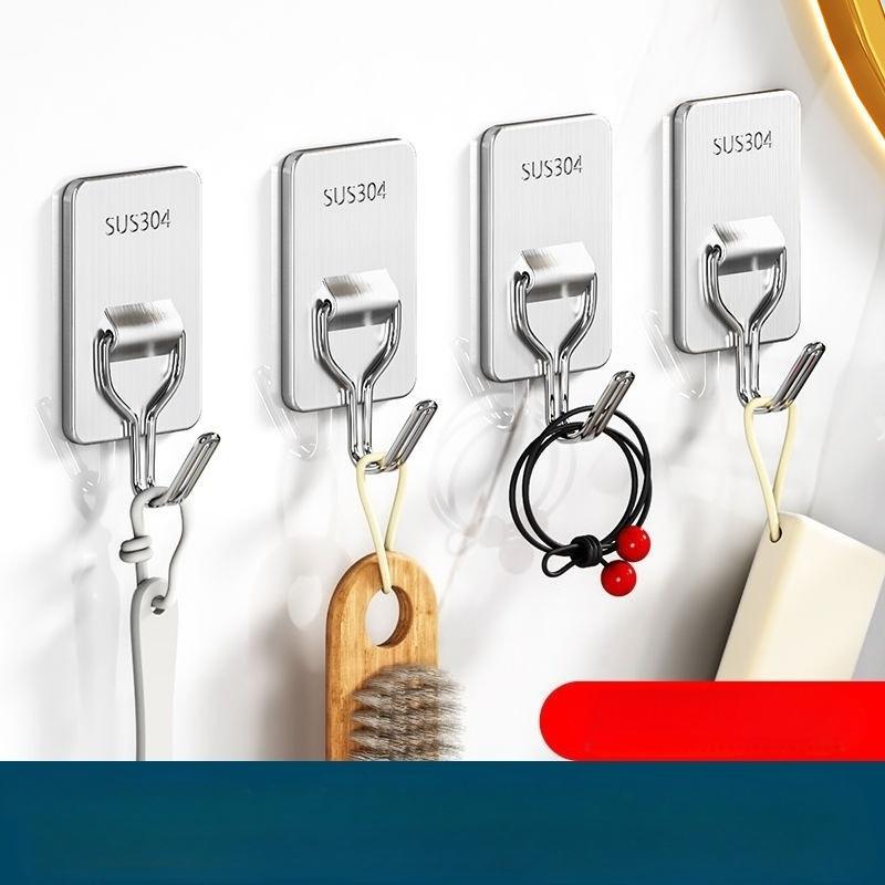 1 Stück Quadratischer Edelstahlhaken, Nagelfreier Wandmantelhaken, Perforationsfreie Tür, Küche, Badezimmer, Badezimmer, Stark haftender Haken