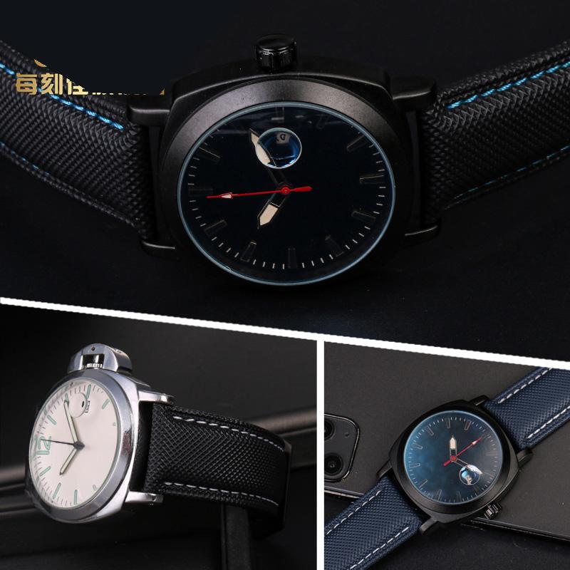 Klasyczny 24mm Pasek do Zegarka Pasujący do Panerai Luminor PAM01661 Czarny Niebieski Tkanina Nylonowa Płótno Pasek z Prawdziwej Skóry Klamra Szpilkowa