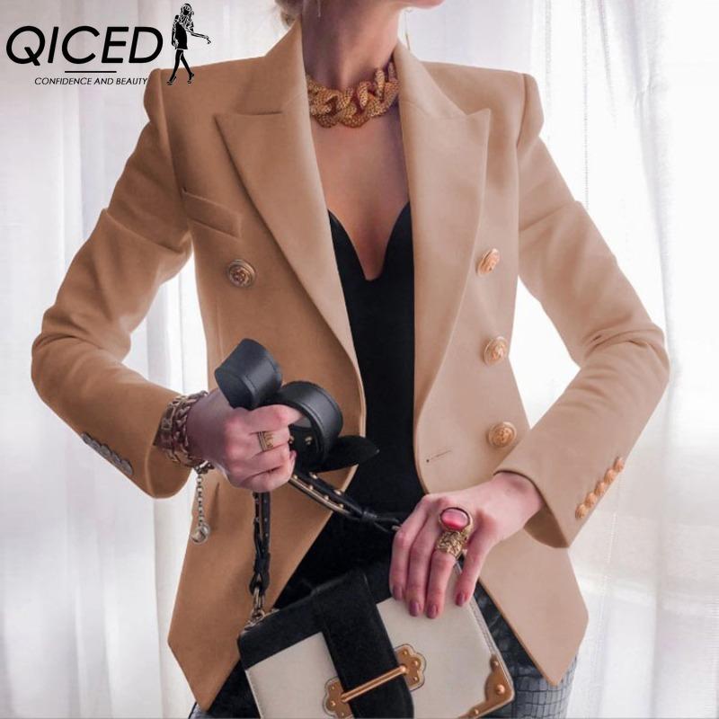 

QICED Женские винтажные повседневные куртки и пальто с принтом «клетка», с длинным рукавом, с воротником поло, на осень-зиму XL хаки