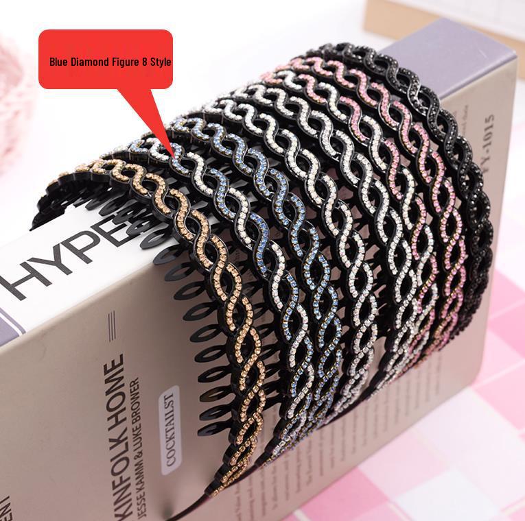 Hollow Willow Leaf Rhinestone Non-Slip Headband with Diamond Wave Design