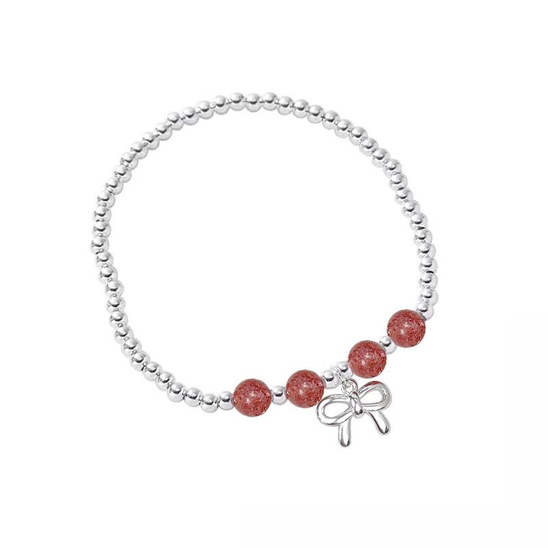 s925 sterling silver strawberry crystal bow bracelet for girls, Instagram summer sweet and girlish, simple elastic string
