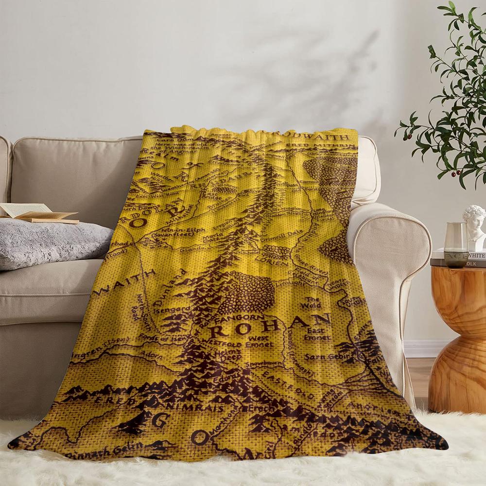 GUOYU Blanket Middle Earth Map Throw Soft Flannel Throw Summer Blanket Lightweight Cozy Nap Blanket for Sofa Bed Travel