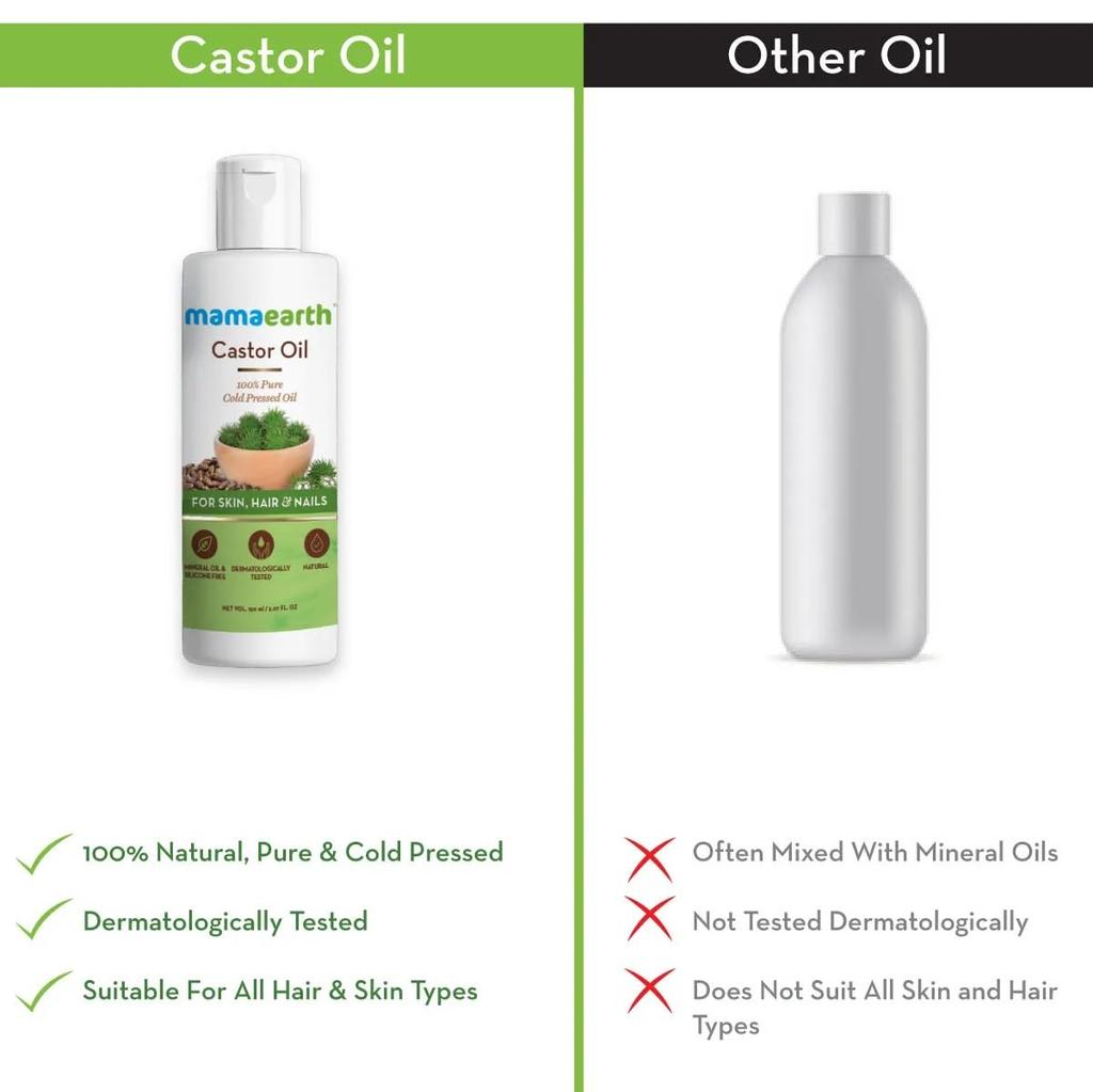 Mamaearth Castor Oil 150ml For Hair Growth, Skin Hydration, Eyebrow & Eyelash Care, Nail Strengthening, Cold Pressed & Chemical Free