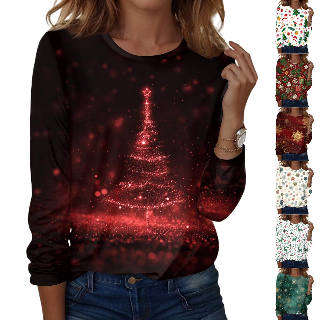 Women's Fashion Casual H Printed V-Neck Long Sleeve Decorative Button T-Shirt Tops