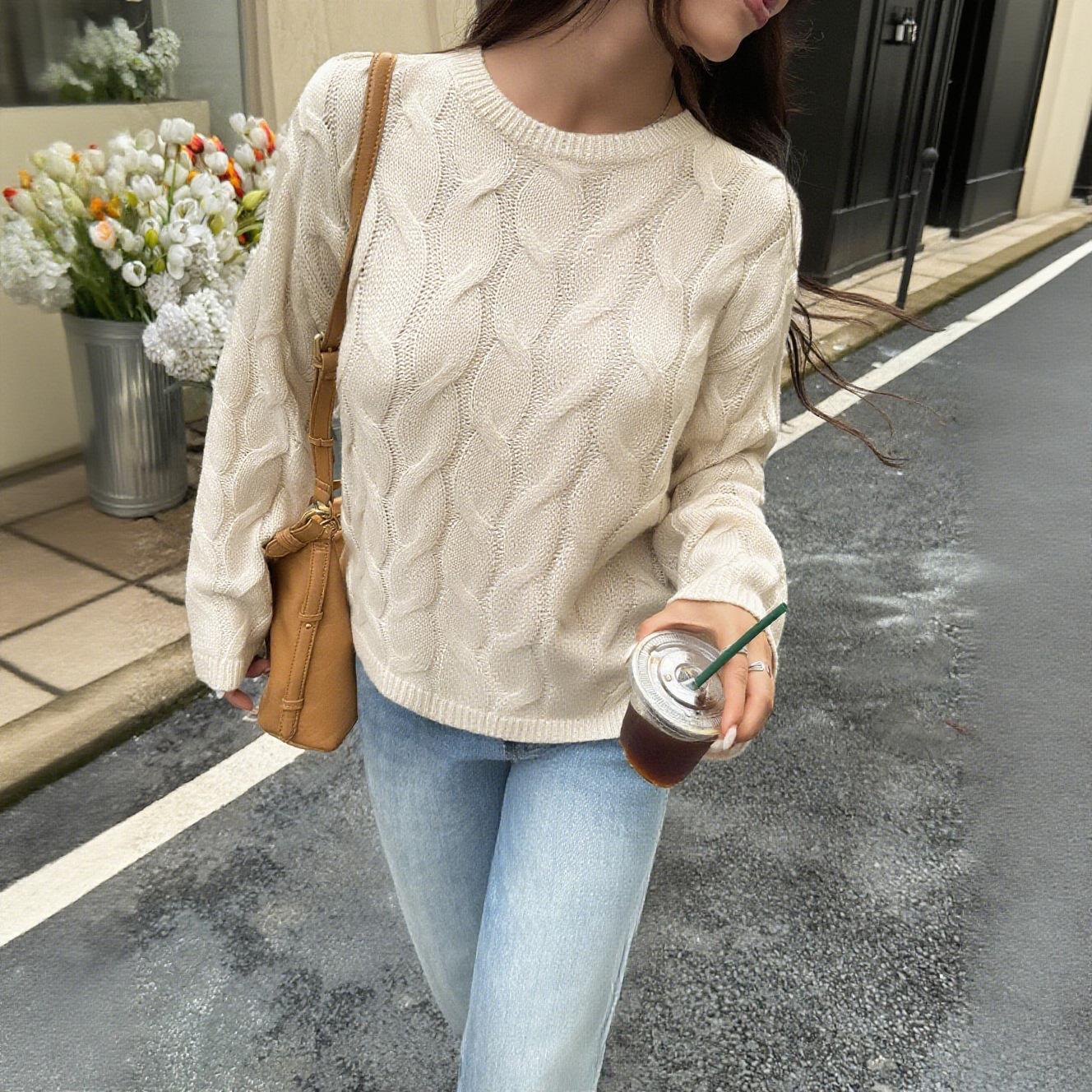 

European and American Y2K Spice Girls Solid Color Long Sleeve Sweater Wool Women s Autumn XL абрикосовий